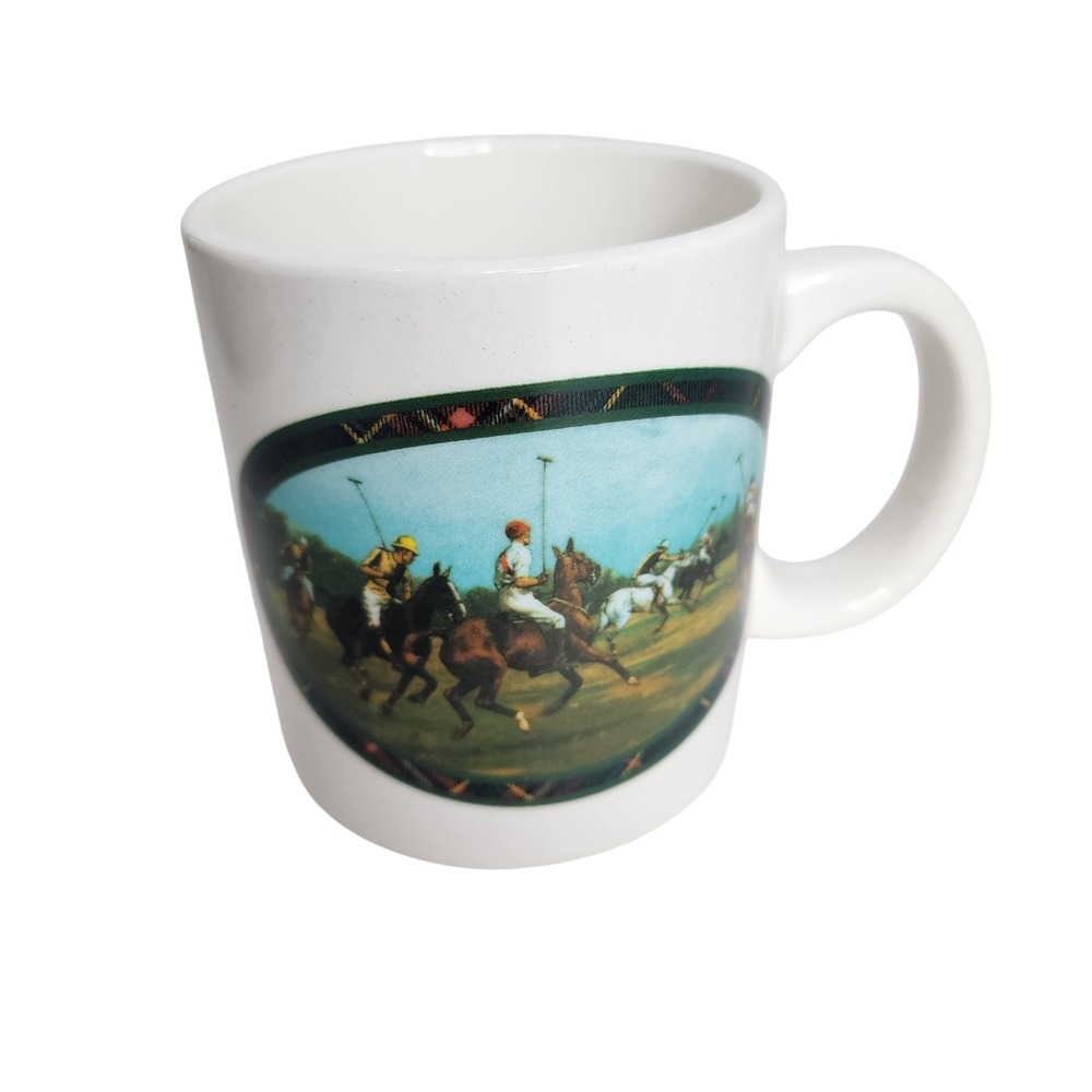 Ralph Lauren Coffee Mug Unisex OS White Polo Match Equestrian Scene Ceramic